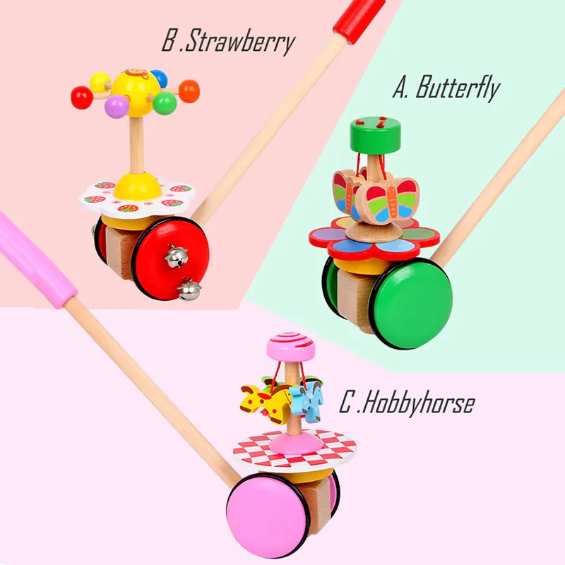 Детские деревянные игрушки ходунки детские первые шаги автомобиль игрушка-тележка для ребенка один стержень коляска мультфильм Животные толкающая игрушка автомобиль