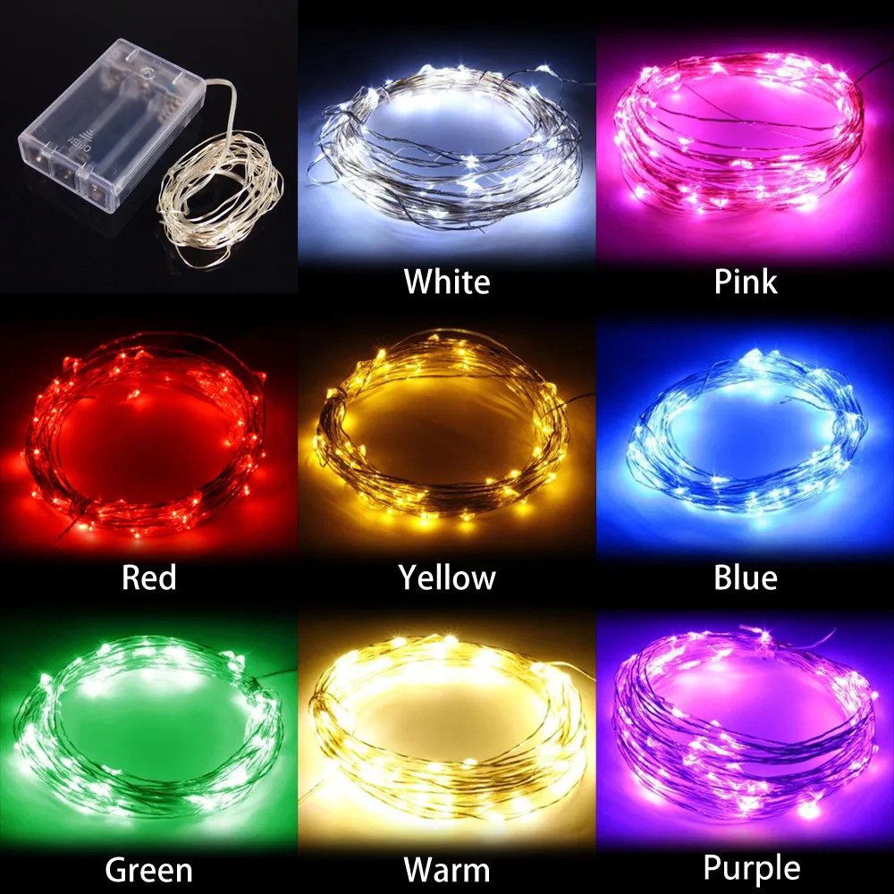 

Free shipping 2M/3M/5M/10M LED Silver wire Operated 3AA Battery LED Fairy String Light for Wedding Party decorat Christmas Holid