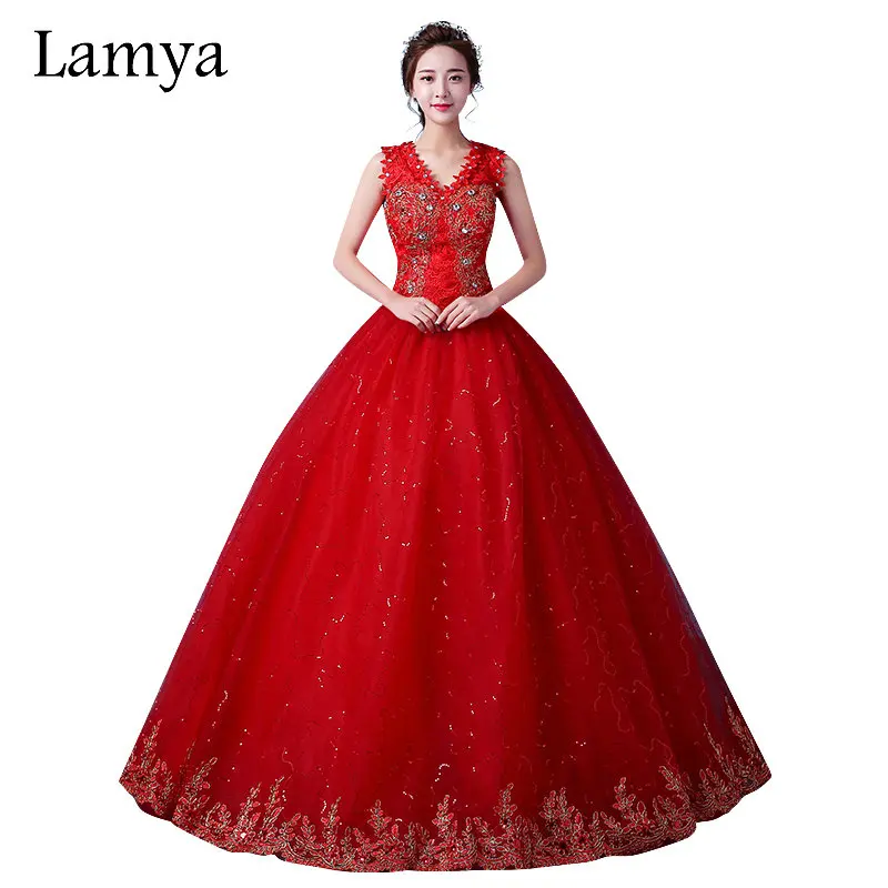 Новое дизайнерское Красное Кружевное бальное платье LAMYA свадебное с v образным
