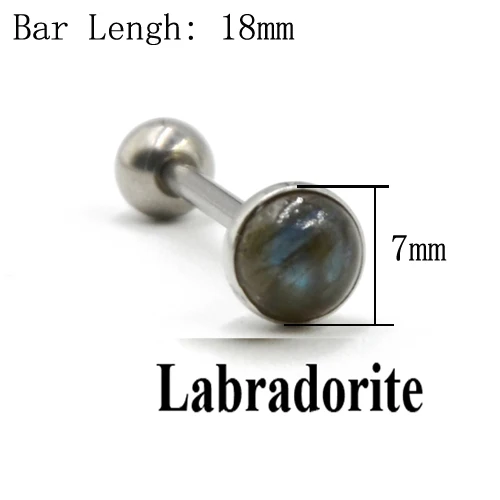 1Piece Titanium Or Steel Barbell Labradorite Tiger Eye White Line Stone Tongue Barbell Ring Body Piercing Tougue Bar Jewelry - Окраска металла: Labradorite V 18mm