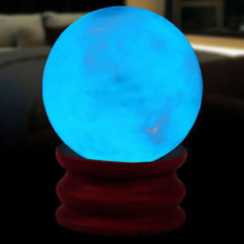 New 35MM Blue Glow In The Dark Luminous Quartz Crystal Sphere Ball With Base