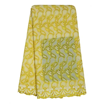 

2019 High Quality Fabric Swiss Lace Nigerian Lace Fabric Yellow Color 100% Cotton Material African Lace Fabric For Women's Dress