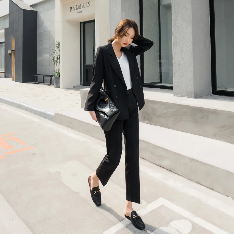 Blazer and pants set for women suits lady suit office High quality double breasted blazer Casual pants suit ladies suit 2019 new