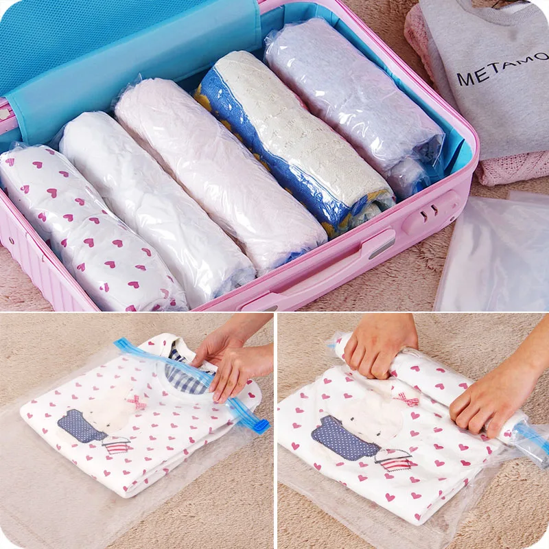 Hand Pressing Hand Roll Seal Vacuum Compression Bags Clothes Portable Travel Storage Bag Fishing ...