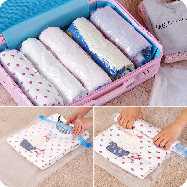 Hand Pressing Roll Seal Vacuum Compression Bags Clothes Hand Pressing Roll Seal Vacuum Compression Bags Clothes Portable Travel Storage Bag Fishing 4