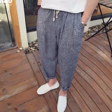 M-5XL мужская одежда тонкие обжимной 9 Лен Штаны Большие размеры Свободные повседневные штаны-шаровары Треники