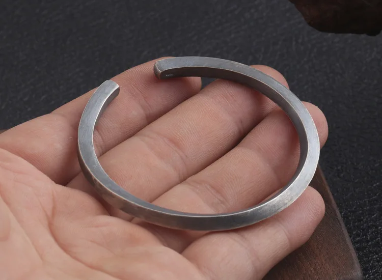 Wholesale S925 Sterling Silver Handmade Jewelry Personalized Retro Thai Silver Mobius Ring Men's Open Ended Bangle