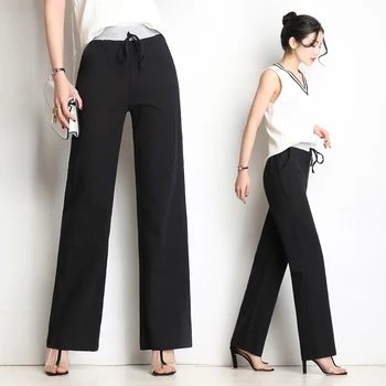 

plus size pants women wide leg pants cotton linen pantalones mujer trousers elastic waist summer pants for women