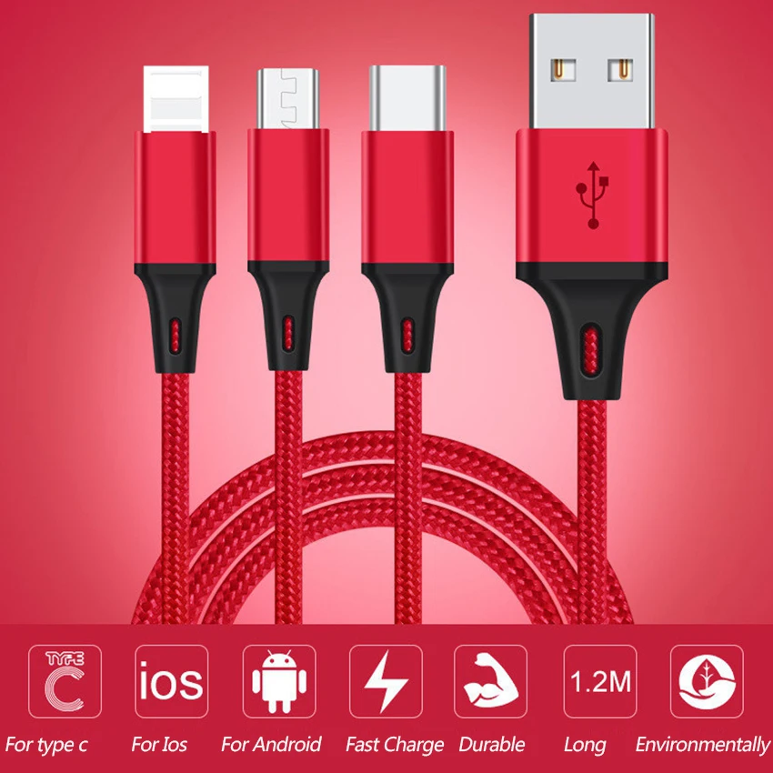 CHOETECH 3 في 1 كابل يو اس بي شحن 2.4A USB نوع C المصغّر USB كابل متعددة الهاتف المحمول الكابلات ل فون XS ماكس سامسونج xiaomi
