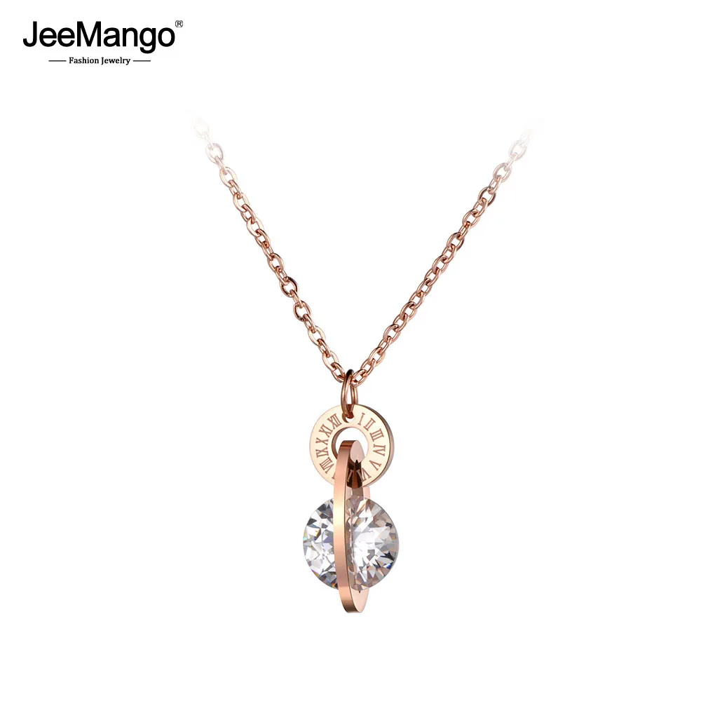 JeeMango Cubic Zirconia Circle Charms Necklaces Roman Numerals Gold Color Stainless Steel Pendant Jewelry For Women JN19038 | Украшения и