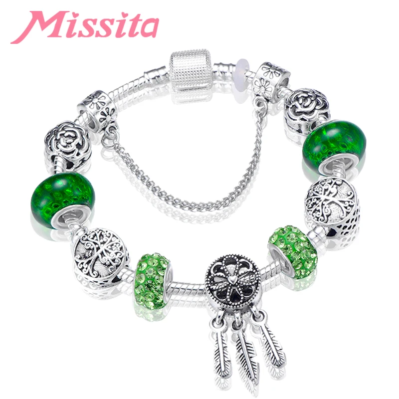 

MISSITA Natural Life Series Bracelet with Dream Catcher Holder Heart Charms Brand Bracelet for Women Wedding Anniversary Gift