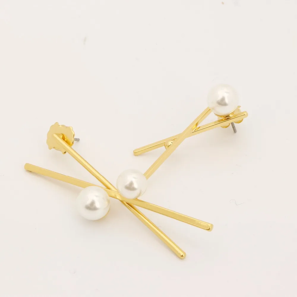 Direct Sale 2018 Korean Temperament Simple Copper Genuine Gold Pearl Asymmetric Kolczyki Kupe Joyas Jewellery scissor Jewelry | Украшения и