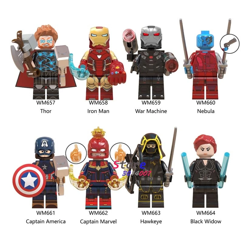 

Single Avengers Endgame Thor Iron Man with Infinity Gauntlet Mjolnir Stormbreaker Captain Marvel Figure building blocks Kids Toy
