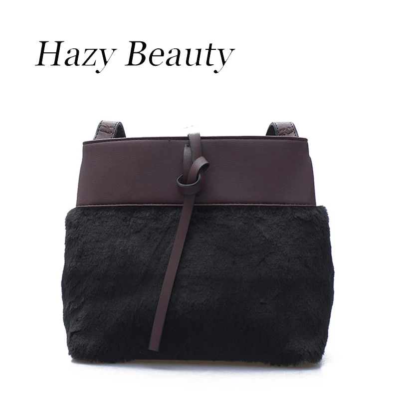 

Hazy beauty warm faux fur hot design women handbag super chic new burgundy stylish lady cross body bags lovely girl like DH466
