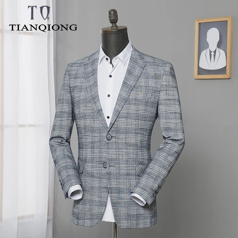 Male Suite Spring Classic Brand Blazer Men Single Button Casual Print Slim Fit Business Suit Jacket Grey Plus-size M-3XL