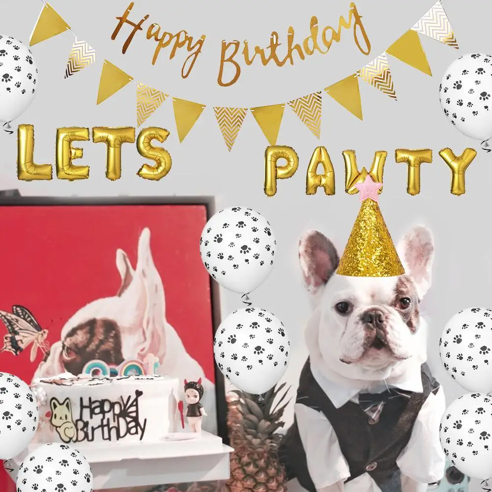 

Dogs Hat Footprint Shape Balloon Happy Birthday Banner Aluminum Foil Balloon Pet Party Decoration Dog Birthday Party Supplies