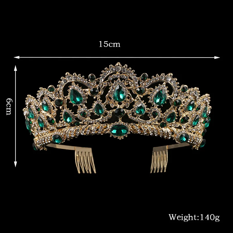 Новинка, роскошные диадемы в европейском стиле с зелеными и красными кристаллами, золотые стразы, короны с гребнем, свадебные аксессуары для волос в стиле барокко