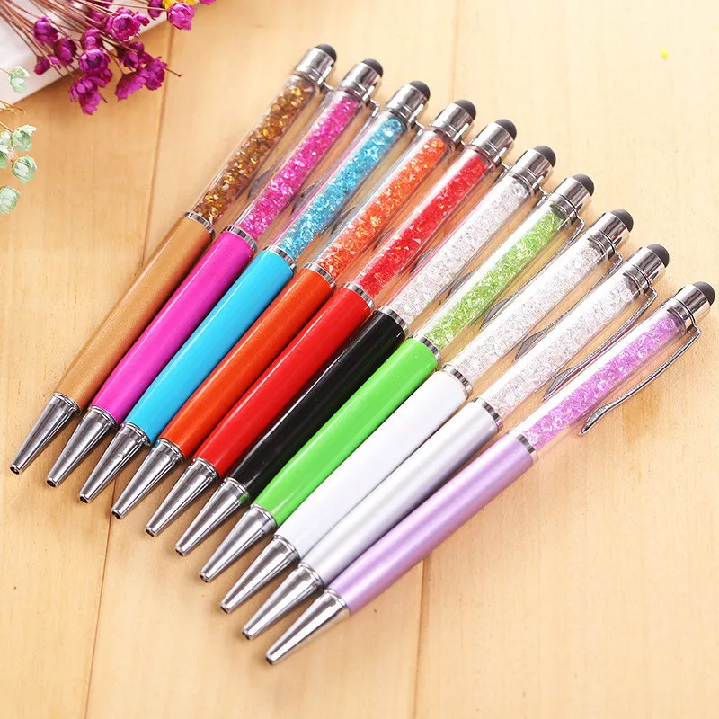 14 цветов, кристальная шариковая ручка, модный креативный стилус, фиолетовая сенсорная ручка для письма, канцелярские принадлежности, для офиса и школы, черная заправка