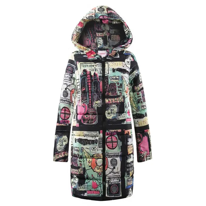 

2019 Casual Plus Size Green Hip Hop Warm Women Winter Jackets Slim Print New High Street Female Cotton Clothes Fashion Overcoats