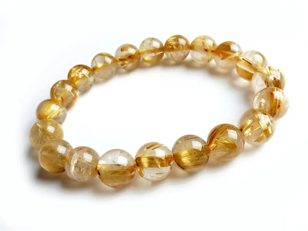 

Natural Brazil Gold Rutilated Quartz Crystal Woman Man Titanium 9mm Wealthy Stone Round Beads Bracelet Jewelry Fashion AAAA