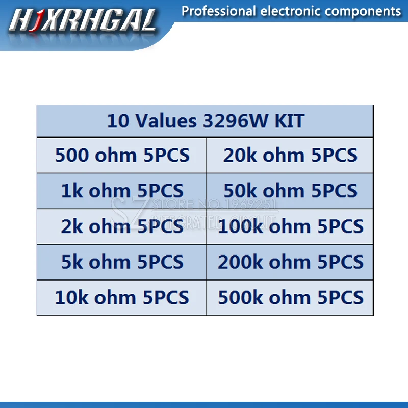 50 шт. 3296 Вт многооборотный Подстроечный резистор потенциометра Комплект Высокая Точность 3296 переменный резистор с бесплатной коробкой электронный diy Kit hjxrhgal