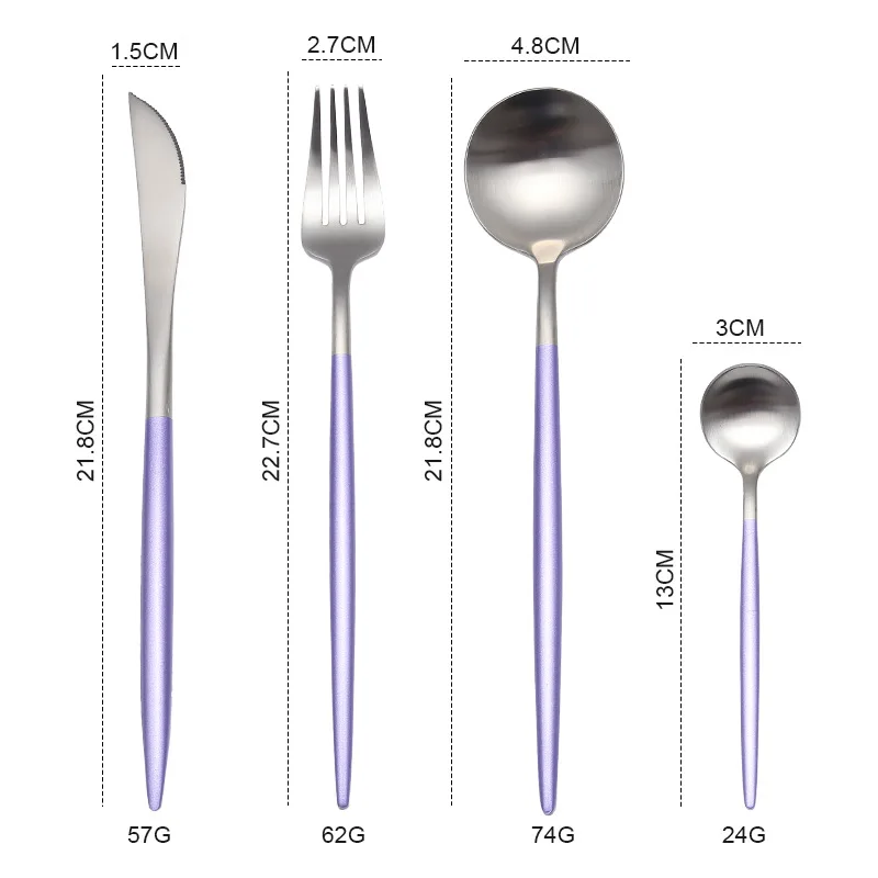Белое золото Сталь столовый набор для кухни десертный нож вилки, ножи, ложки палочка для еды посуда столовая посуда установка падение корабля - Цвет: LF3purplesilver1set