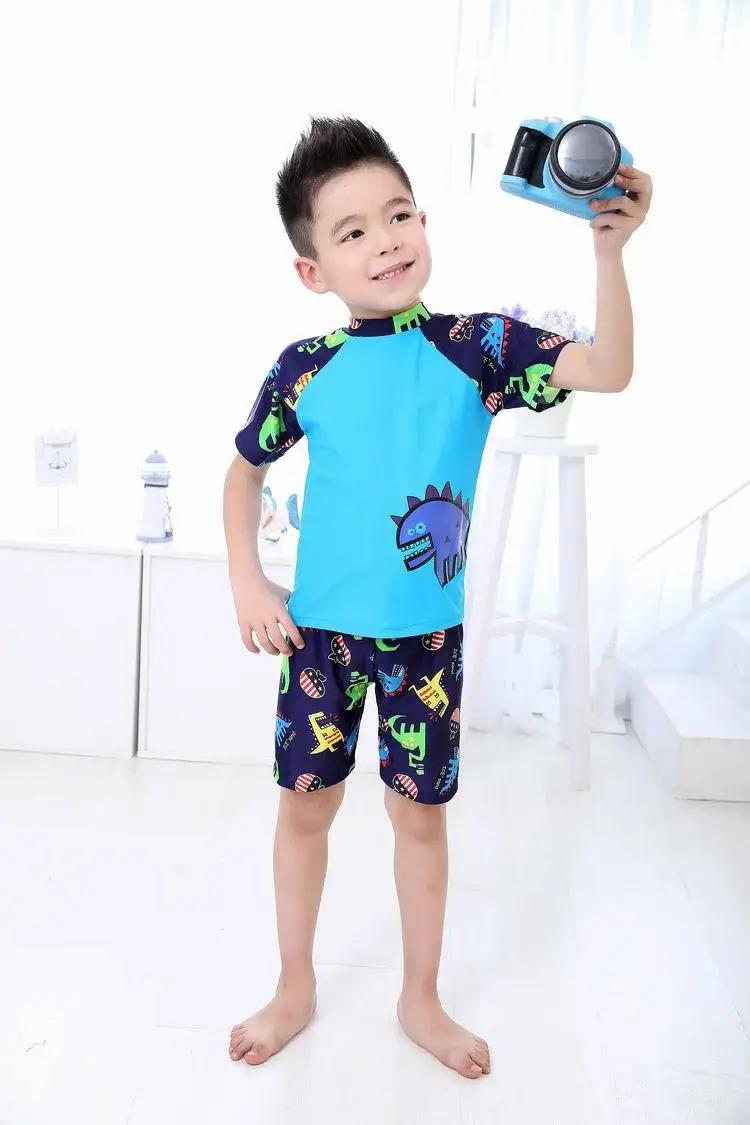Детский купальный костюм для мальчиков с рисунком динозавра из мультфильма; купальный костюм из 2 предметов для малышей; пляжный костюм; детский купальный костюм для мальчиков; От 2 до 10 лет
