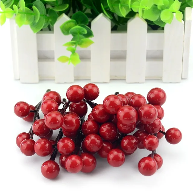10Dcs7 Fej Mesterséges Mini Cseresznye Bogyók Gyöngy Porcalapú Barkácsos Esküvői Csokor Karácsonyi Dekoráció Szimuláció Gyümölcs Kézműves - Image 2