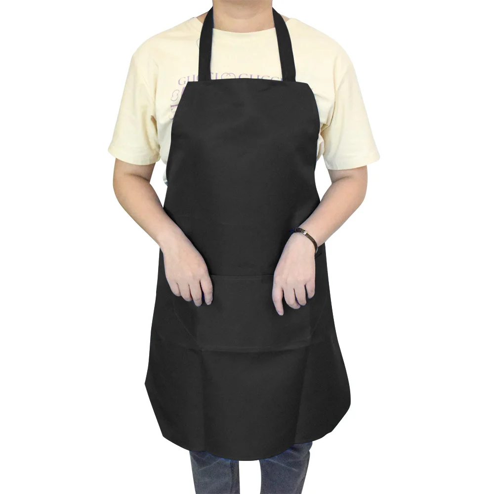 Cooking Apron Men Woman Pure Color Cotton Polyester Sleeveless Black Apron with Double Pocket Household Cleaning For Mom Dad