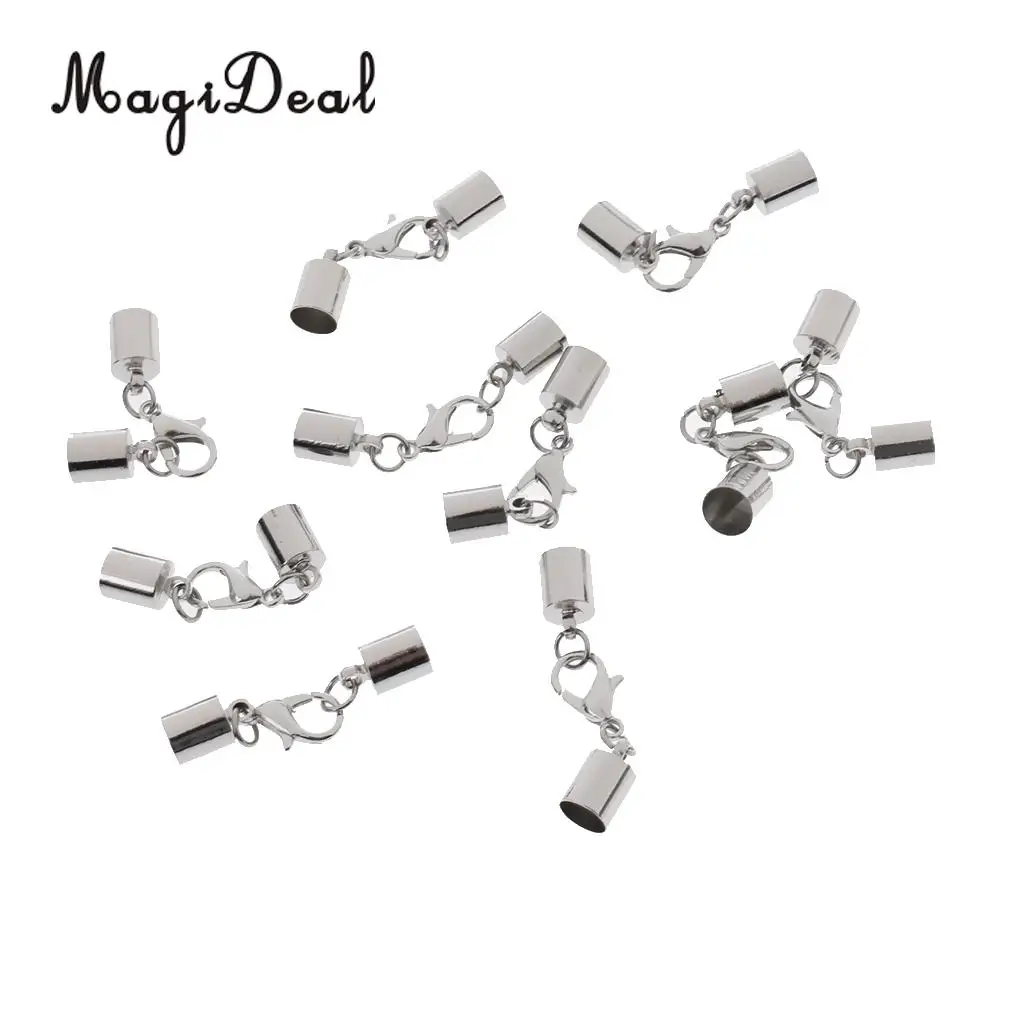 MagiDeal 13 Pieces Silver Stainless Steel Barrel Bead Leather Cord Ends Caps Jewelry Finding Clasp Making Craft