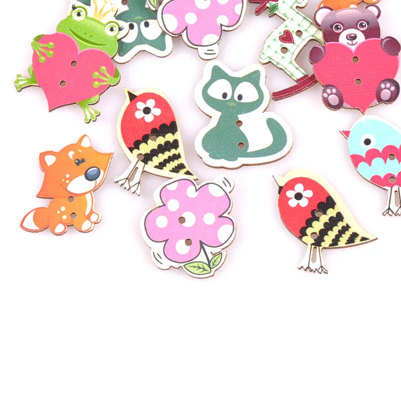 

Mixed 25pcs Animal Pattern Buttons For Clothing 2holes Scrapbooking & Crafts Decoration Wooden Button Sewing Accessories M1684
