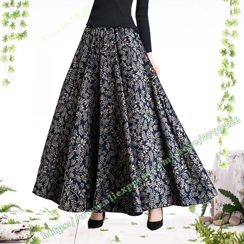 

Retro Casual Vintage Plus Size 6XL 5XL XXXXXL Autumn Winter Woolen Floral Female Long Maxi Skirts Womens Clothing / falda