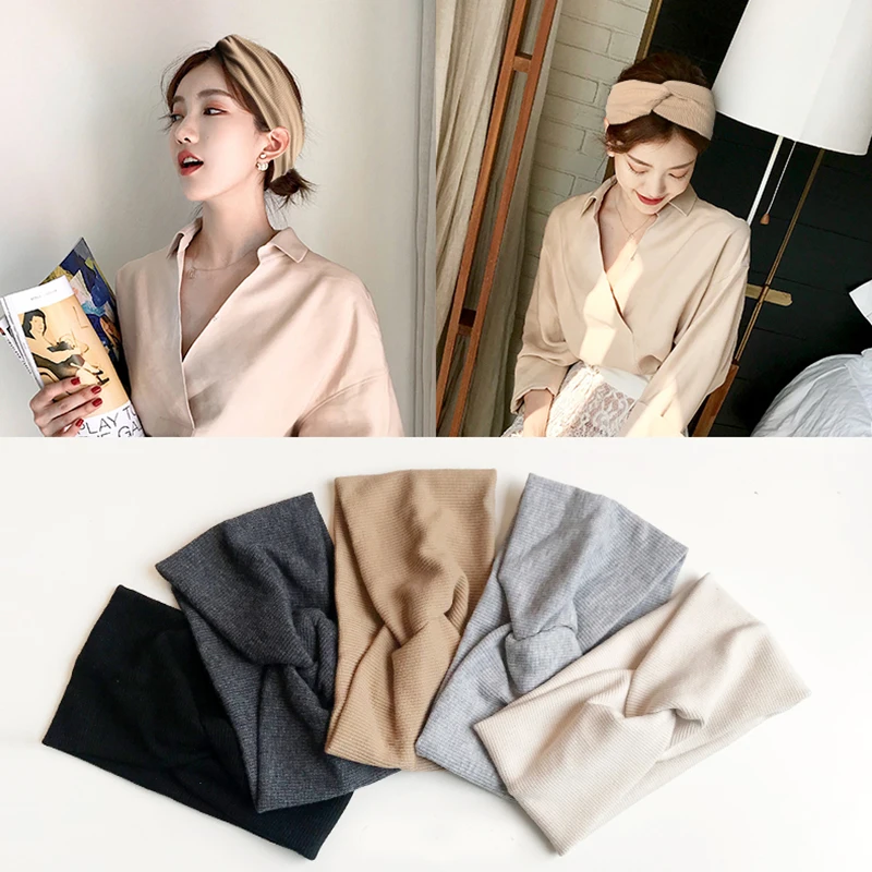 NEW Fashion Women Girls Elastic Hairbands Solid Color Bowknot Headwear Soft Cross Knot Headbands Hair Accessories