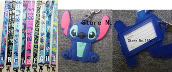

Hot 10 pcs stitch Named Card Holder Identity Badge with Lanyard Neck Strap Card Bus ID Holders With Key Chain M87