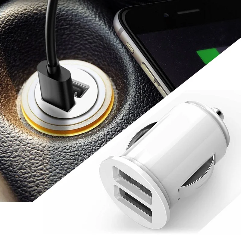 

White/Black 12V Power Dual 2 Port USB Mini Bullet Car Charger Adapter for iPhone Portable Double USB Mini Car Charger