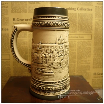 

Classic Design Ceramic German Beer Mug Prague Building Hand Painted Mugs Embossed Pattern Coffee Cup 15*19cm