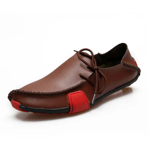 JUNJARM/Большие размеры 38-47, мужская обувь на плоской подошве Летние кожаные мужские лоферы повседневные мужские туфли-оксфорды дышащая мужская обувь без шнуровки для вождения - Цвет: Brown