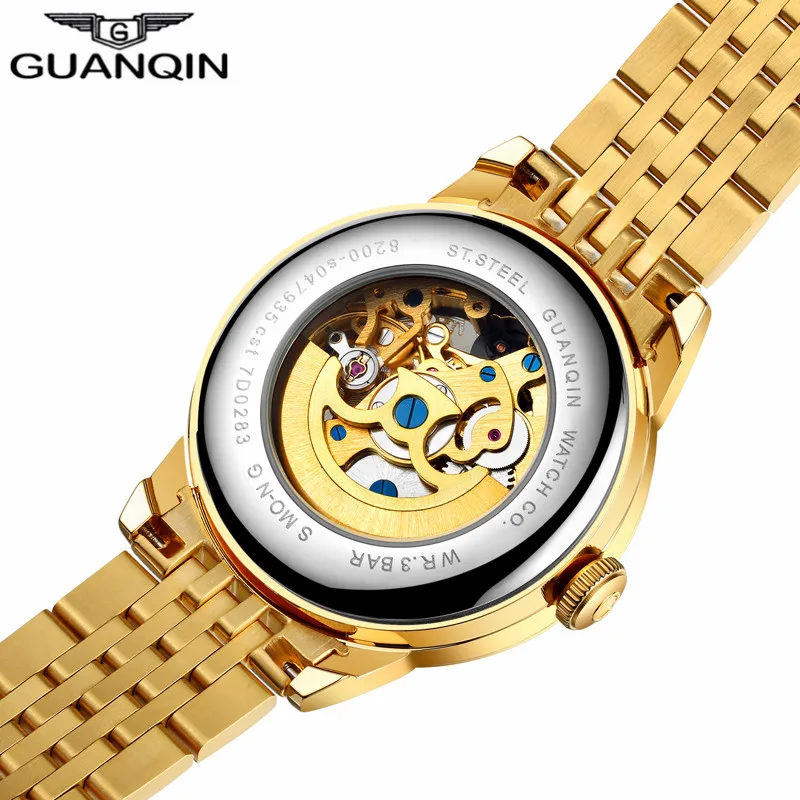 Оригинал GUANQIN montre homme Скелет Золотые мужские часы с драконом Мужские Бизнес