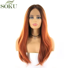 Синтетический средняя часть Синтетические волосы на кружеве парики SOKU Длинные прямые темные корни 33 Цвет парики Термостойкое волокно парик для Для женщин