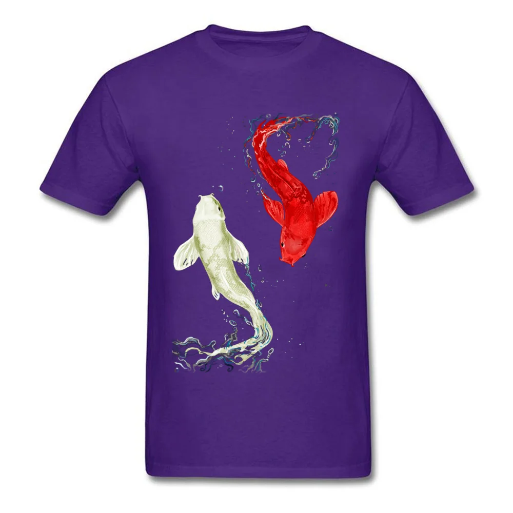 Koi Fishes Crew Neck T Shirts Summer Fall Tees Short Sleeve Prevalent 100% Cotton Casual Tees Normal Mens Free Shipping Koi Fishes purple