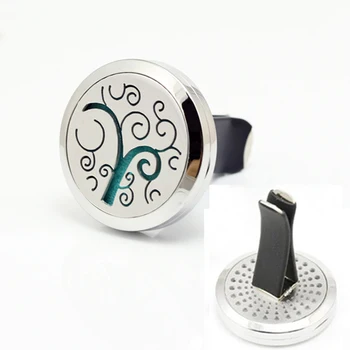 

New Design 30mm Stainless Steel Car Round Abstract Tree Aromatherapy Essential Oil Diffuser Perfume Locket Jewelry Clip for Car
