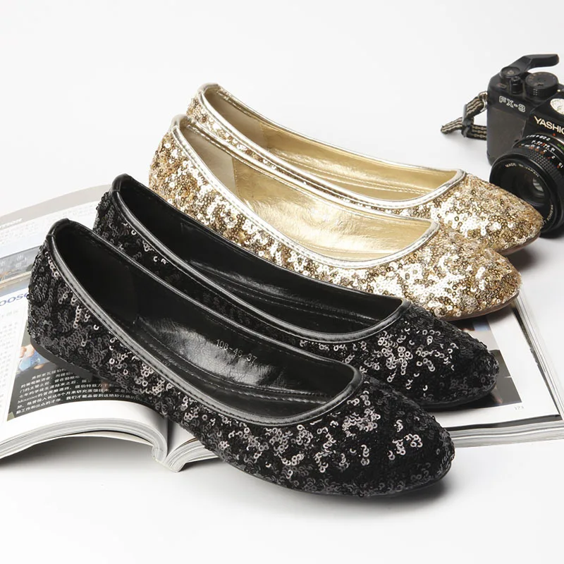 

2019 spring new fashion simple sequin casual shoes women comfortable wild soft flat shoes.