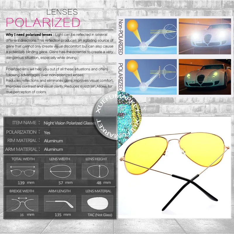 HD очки ночного видения для вождения мужские и женские брендовые поляризованные желтые солнцезащитные очки авиация