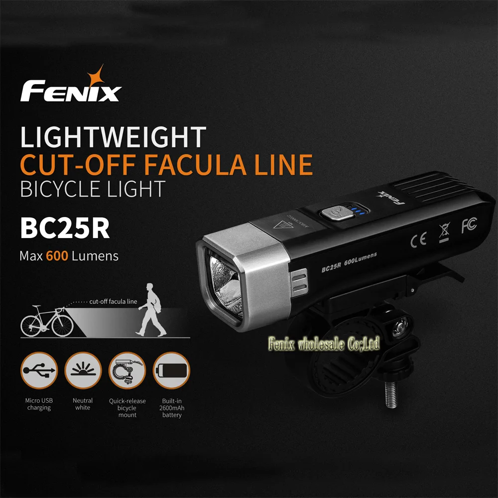 

Fenix BC25R CREE XP-G3 neutral white LED 600 lumens bike light USB charger build-in lithium battery