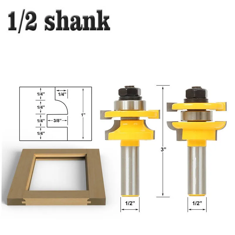 

2pcs/set 12.7mm 1/2" Shank Rail And Stile Wood Router Bit Matched 2 Bit Carbide Cutters Door Knife Cutters Woodworking Tools
