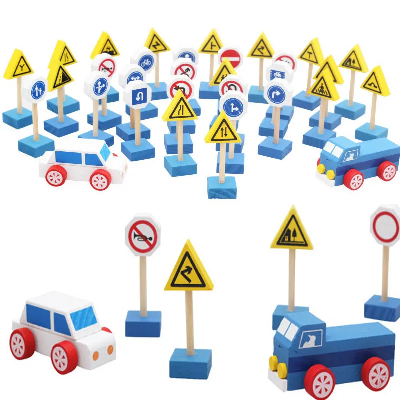 Kindergarten Traffic Knowledge Game Teaching Aids Wooden Puzzle Traffic Signs Cognitive Toys