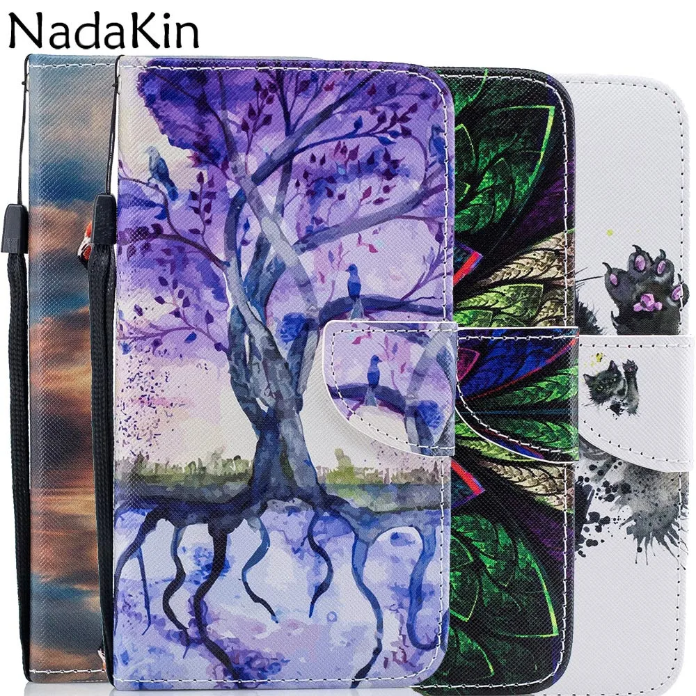 

Stylish Painted Book Phone Case Shell for Huawei Mate 20 Pro Honor 10 Lite 8 9 Y9 P Smart 2019 Y3 Y5 2017 Flip Cover With Strap