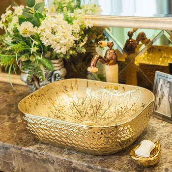 

Cloakroom Wash Basin Lavabo Counter top Sink Vessel Bathroom Art Wash Sink bathroom sinks oval chinese design wash basin golden