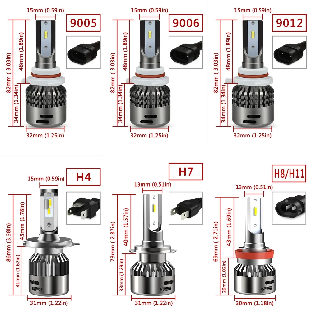 2 шт. автомобилей H4 светодиодный H11 H8 9006 HB4 светодиодный лампы 9012 H1 9005 HB3 H7 светодиодные, под шину CANBUS, для автомобиля фары 12V 48W 9000LM ошибок 6000K