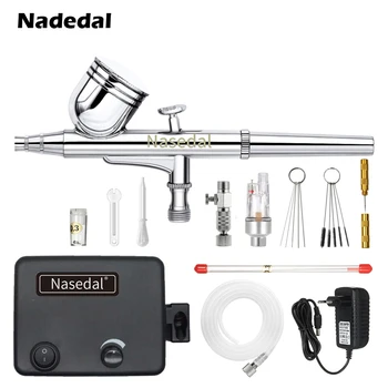 

Nasedal Dual-Action Airbrush Compressor Kit Makeup Car Paint Spray Gun Nail Art Painting Air Brush Tattoo Model Cake Tool NT-14
